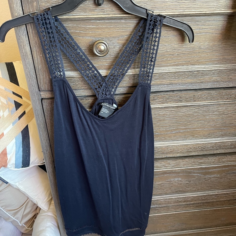 Armani Exchange Navy Lace Strap Tank Top